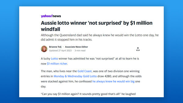 Aussie lotto winner ‘not surprised’ by $1 million windfall