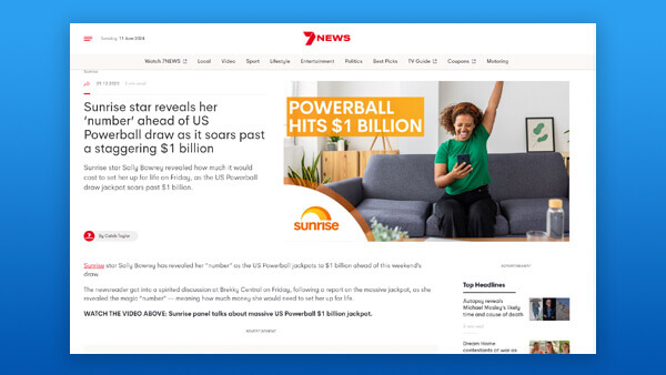 Sunrise star reveals her ‘number’ ahead of US Powerball draw as it soars past a staggering $1 billion
