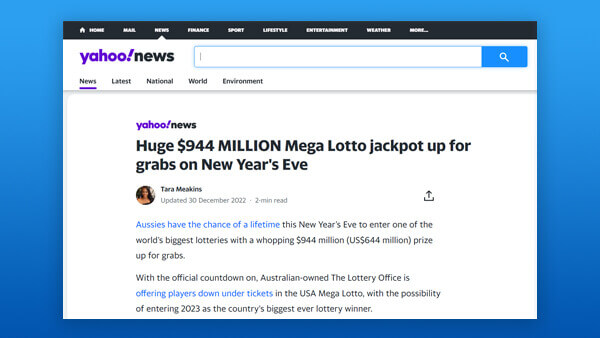 Huge $944 MILLION Mega Lotto jackpot up for grabs on New Year’s Eve