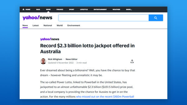 Record $2.3 billion lotto jackpot offered in Australia