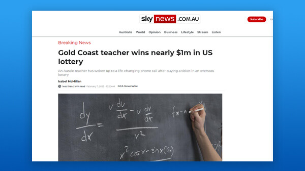 Gold Coast teacher wins nearly $1m in US lottery